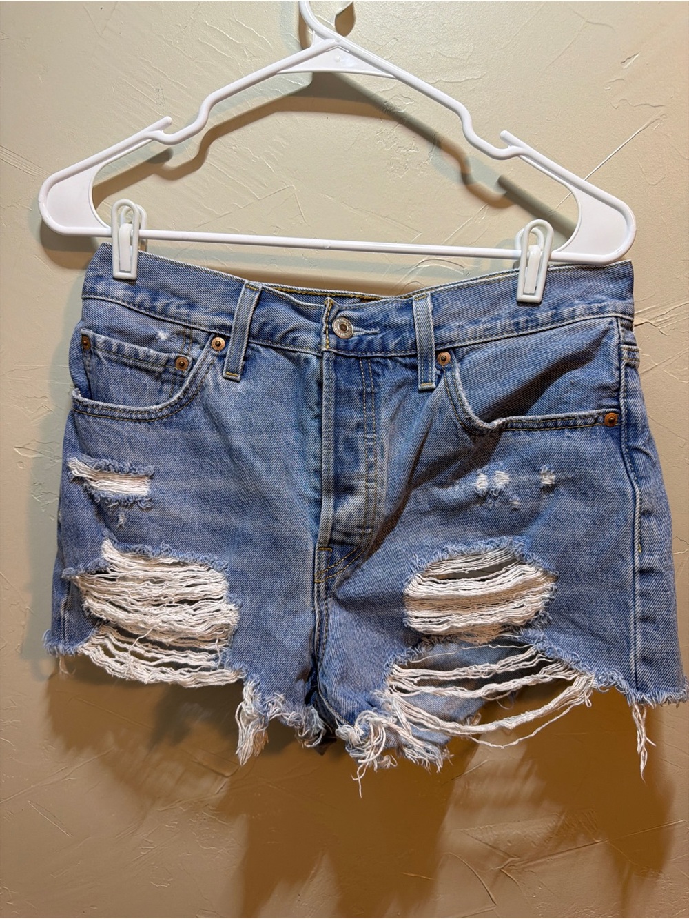 Levi's Light Blue Distressed Denim Cutoff Shorts